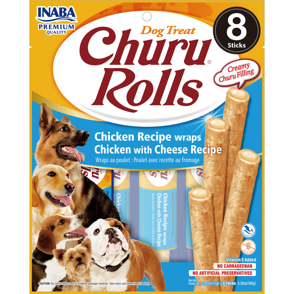 CHURU Rolls DOG Poulet Fromage 8 Tubes