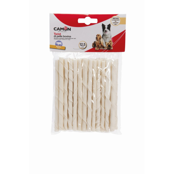 Bâtonnets torsadés en peau de bœuf (25p) *7/8 x 125mm