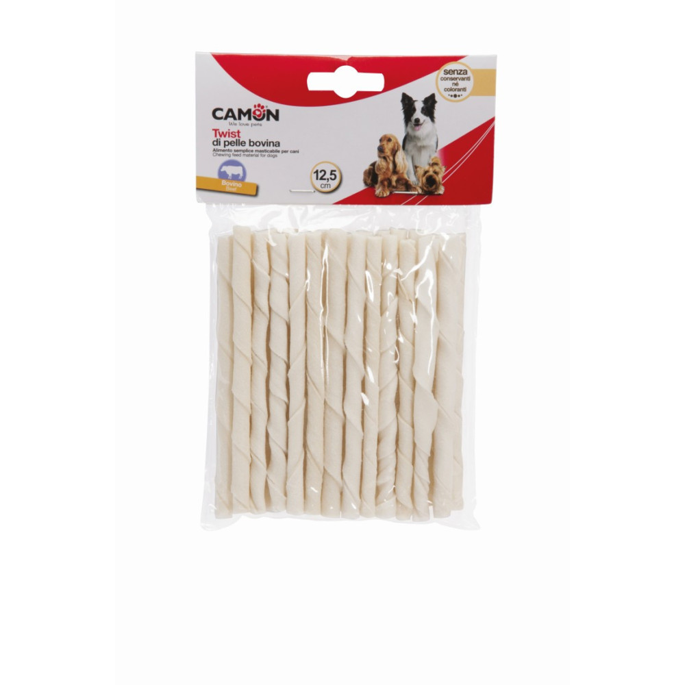 Bâtonnets torsadés en peau de bœuf (25p) *7/8 x 125mm