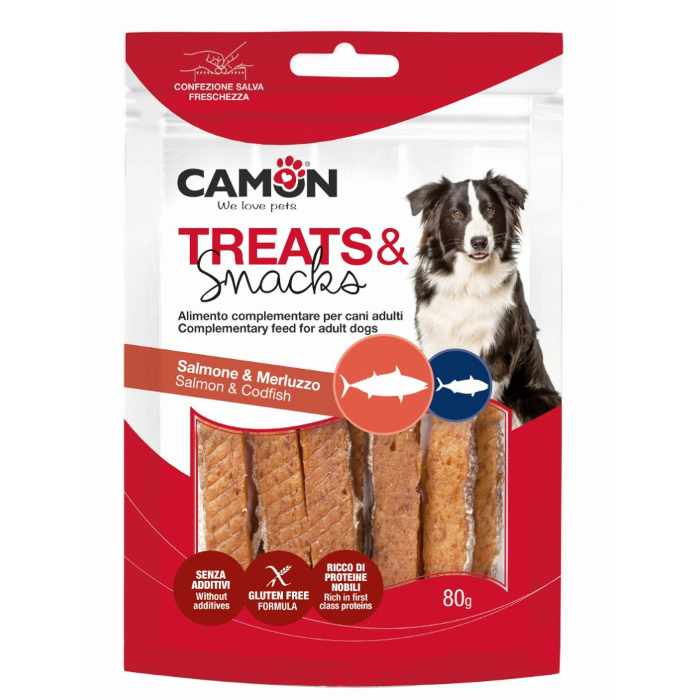 Friandises pour chiens Salmon Strips & fishskin (80g)