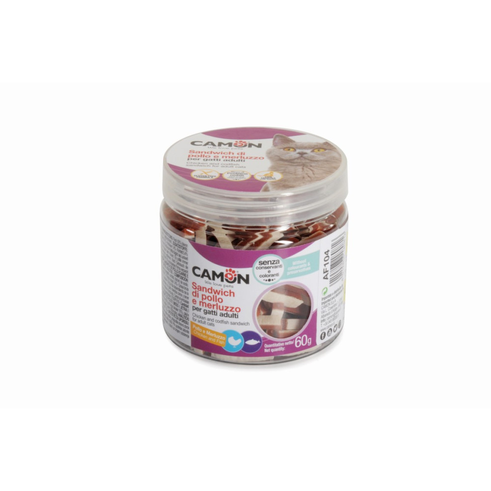 Petits cubes de cabillaud. poulet et foie (pot à 60g)